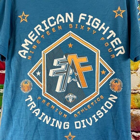 American Fighter Short Sleeve Graphic Tee T-Shirt Blue Orange Size Medium - Picture 4 of 5